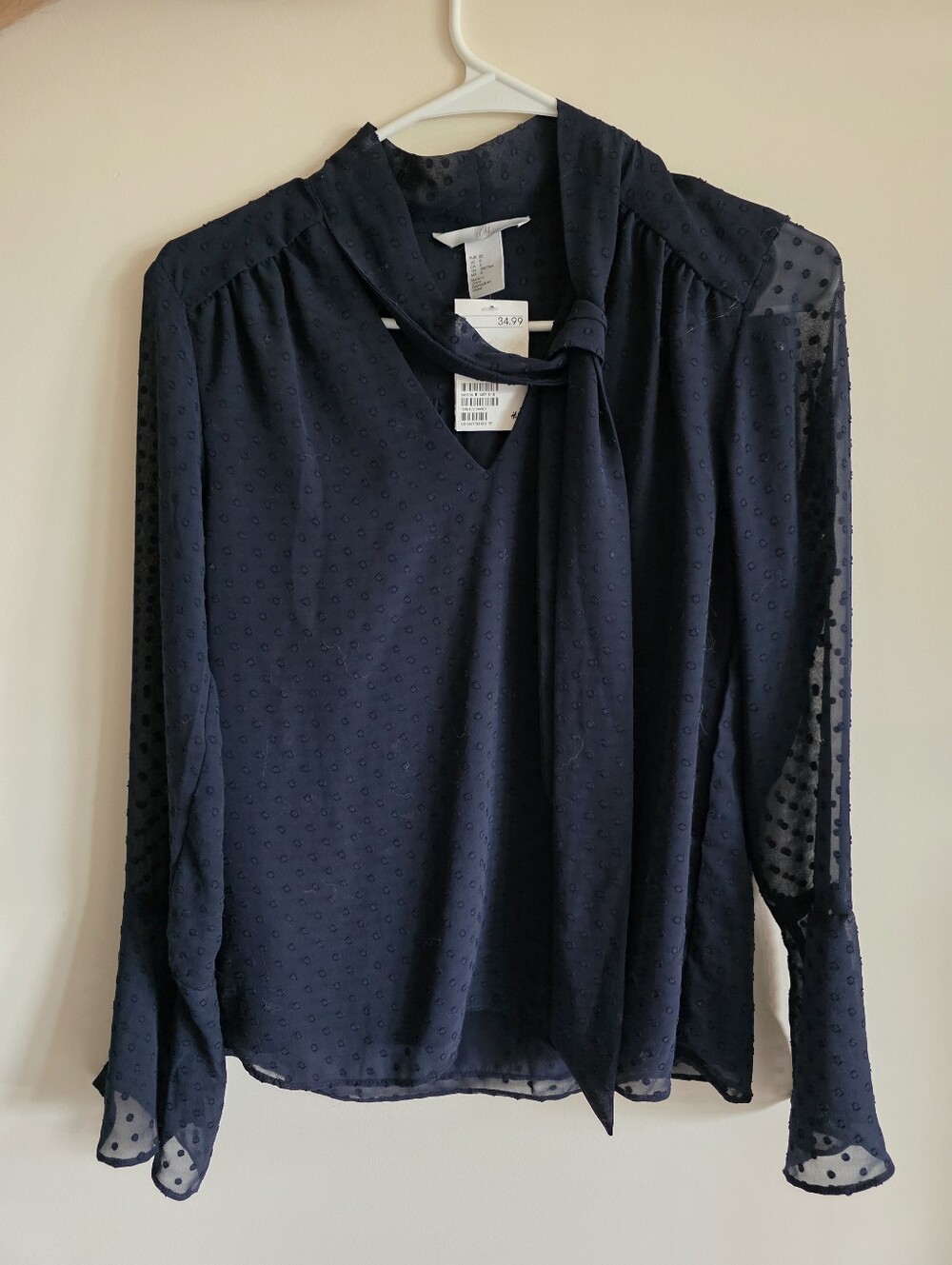 NWT H&M Navy Tie-Neck Blouse